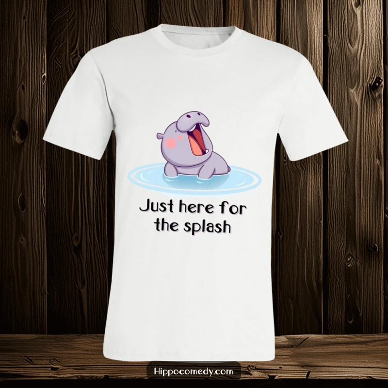 Funny hippo captured mid-yawn in a serene blue pond, showcasing a relaxed and humorous vibe on a comfortable t-shirt.