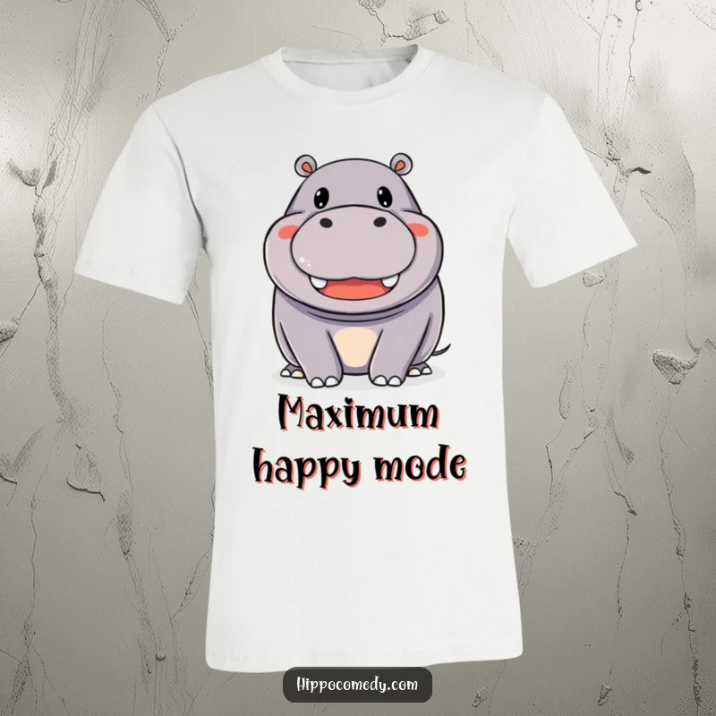 Funny T-Shirt: A happy hippopotamus sporting a huge, beaming smile, conveying pure delight and a positive attitude.