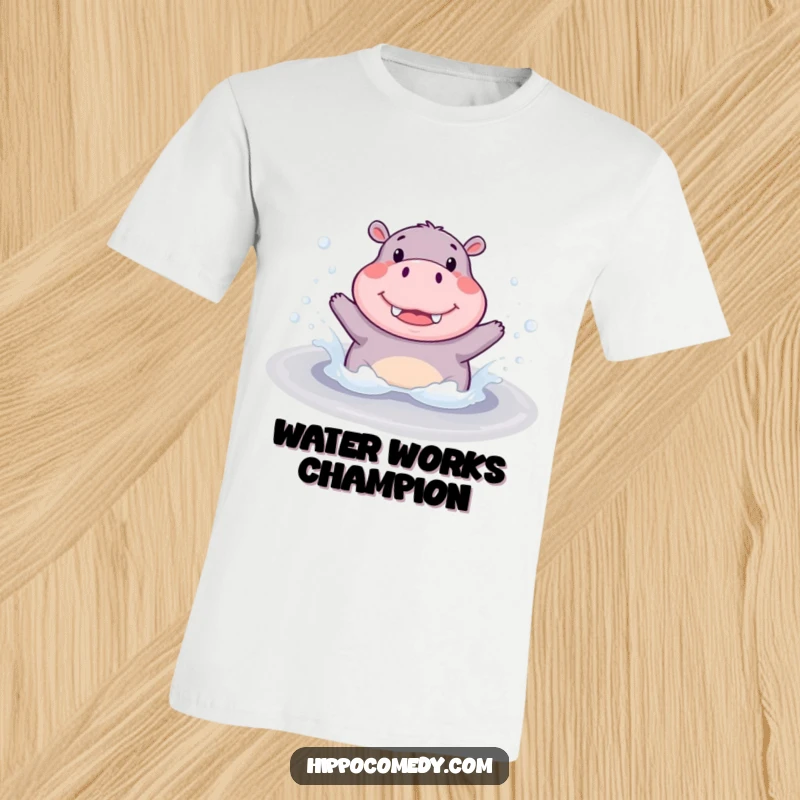 Funny T-Shirt: A cute hippopotamus gleefully splashing in a bubbly puddle, showing off its pure joy and carefree spirit.