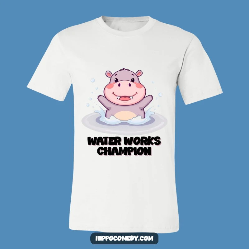Funny Hippo Splash Tee: Cute Hippopotamus Joyfully Splashing in a Bubbly Puddle Shirt