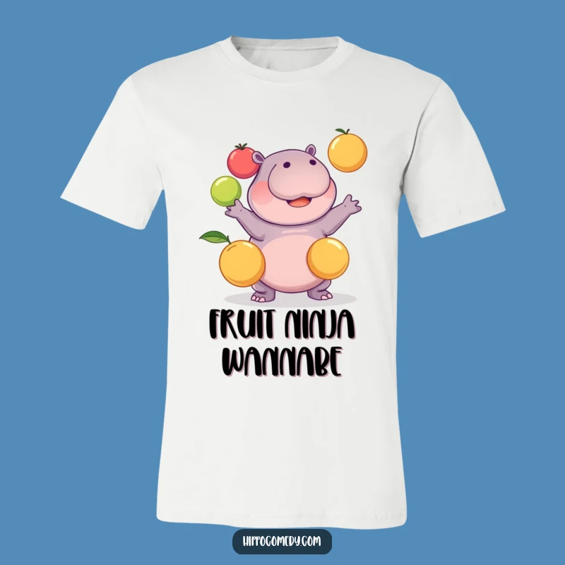Funny Kawaii Hippo Juggling Fruits T-Shirt: Comical Apparel for Hippo Fans