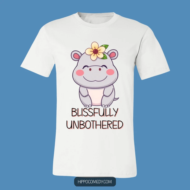 Funny Kawaii Hippo T-Shirt: Contented Flower Hippo Tee, Great Gift for Hippo Fans