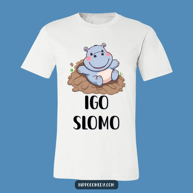 Funny Hippo Mudslide T-Shirt - Hilarious Cartoon Hippo Sliding Joyfully