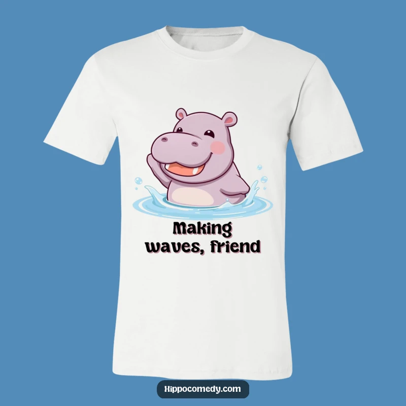 Funny Kawaii Hippo Splashing T-Shirt - Happy Water Play Animal Tee Gift