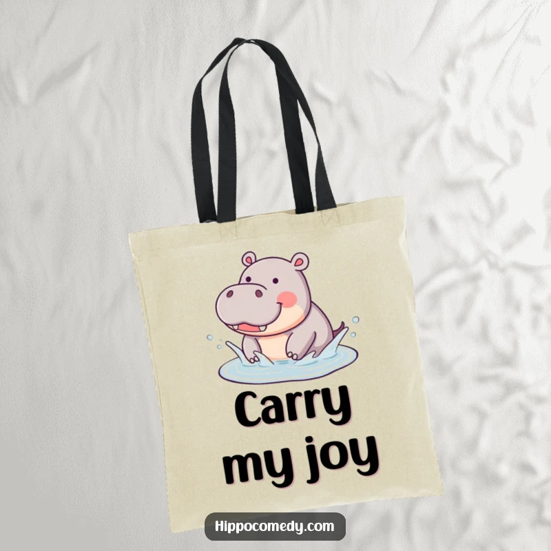 Funny Hippo Splashing Tote Bag: A reusable bag featuring a cute hippo joyfully splashing in water, perfect for funny outings.