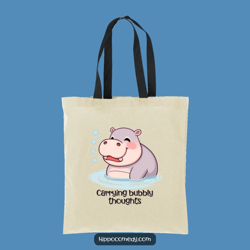 Funny Giggling Hippo Tote Bag: Bubbles Blowing Hippopotamus, Handy Gift