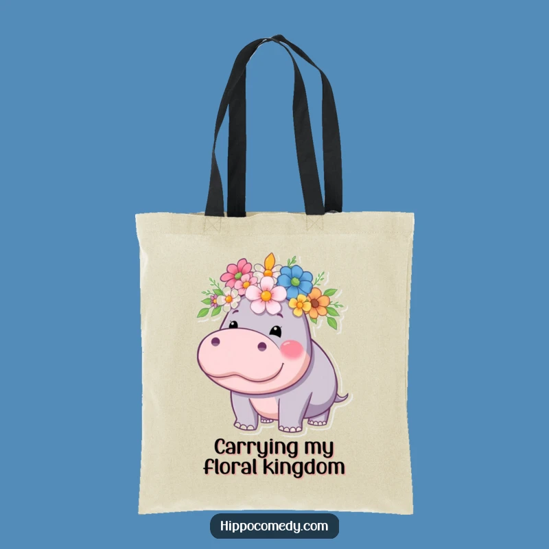 Funny Hippo Flower Crown Tote Bag - Carry Your Elegance with Pride