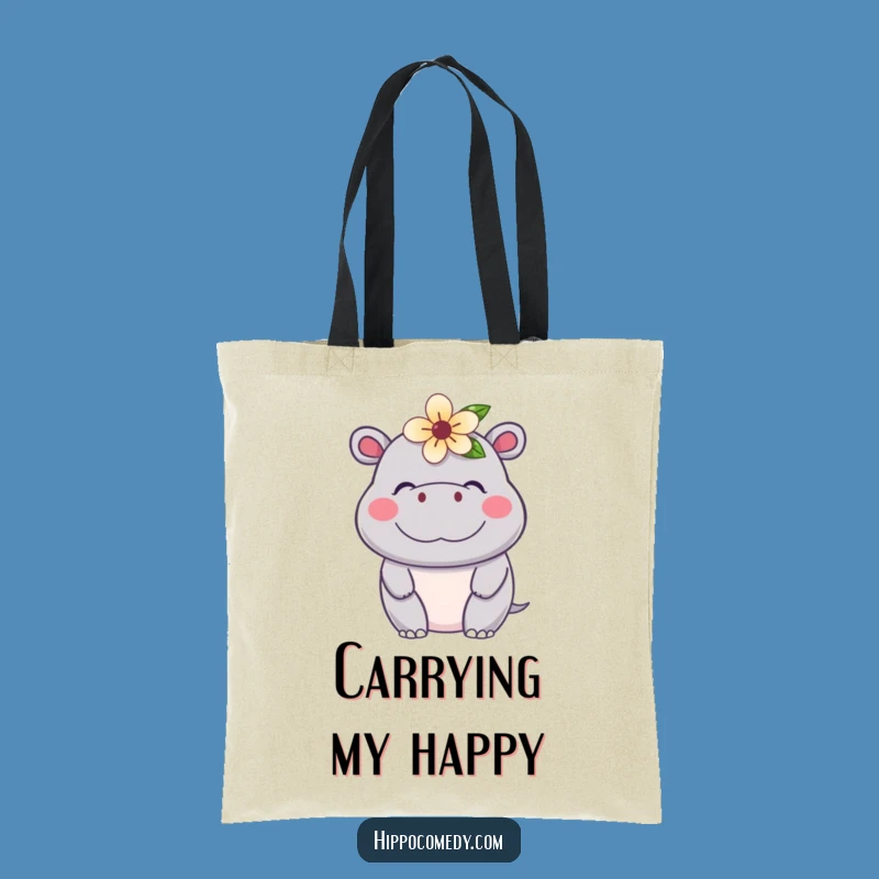 Funny Kawaii Hippo Tote Bag: Stylish Contented Flower Hippo Carryall, Perfect Gift
