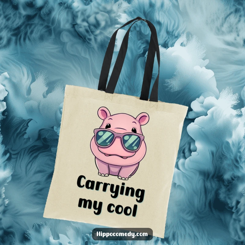 Funny Cool Hippo Tote Bag, a kawaii hippo with oversized sunglasses, looking effortlessly cool for everyday use.