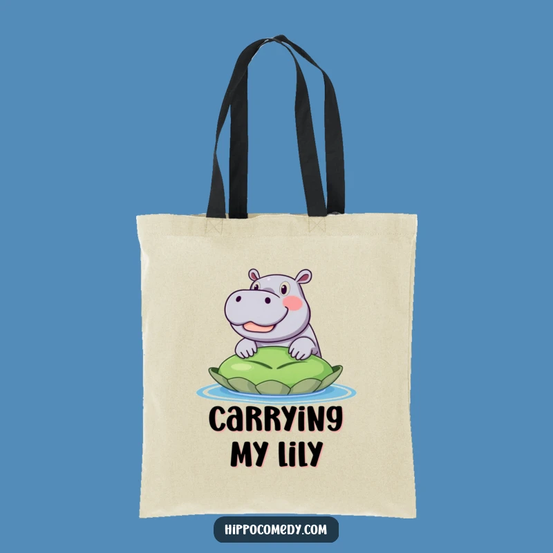 Funny Excited Hippo Tote Bag: Lily Pad Peek, Great Funny Gift