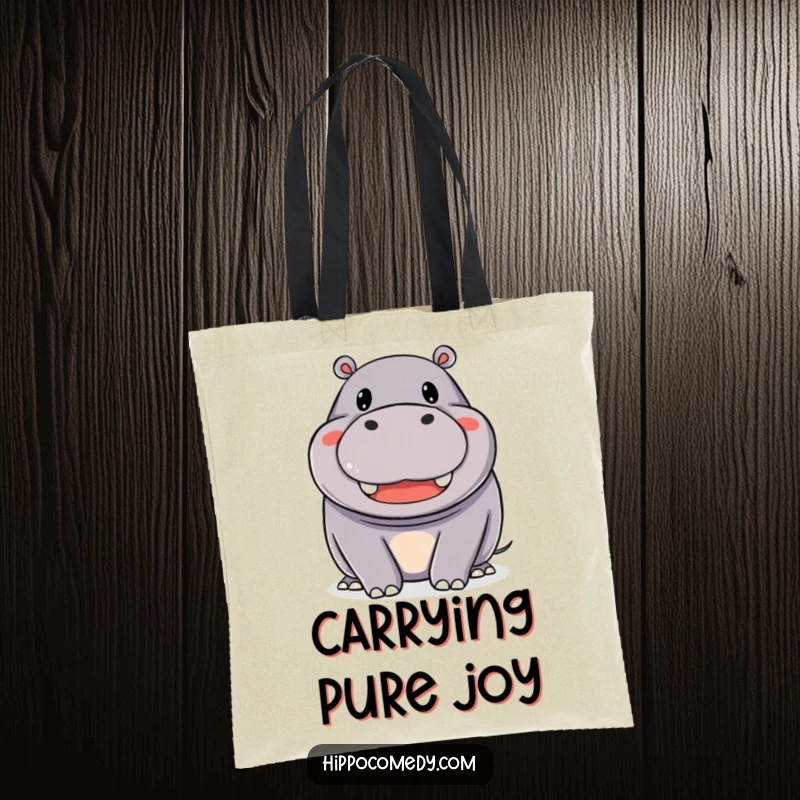Funny Tote Bag: A happy hippopotamus with a wide, beaming smile, perfect for carrying smiles and essentials.