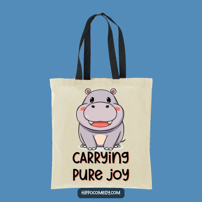 Funny Happy Hippo Tote Bag: Smiling Hippopotamus, Cheerful Carry-all Gift
