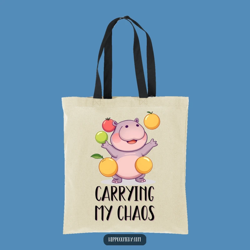 Funny Kawaii Hippo Juggling Fruits Tote Bag: Carry Your Laughs in Style