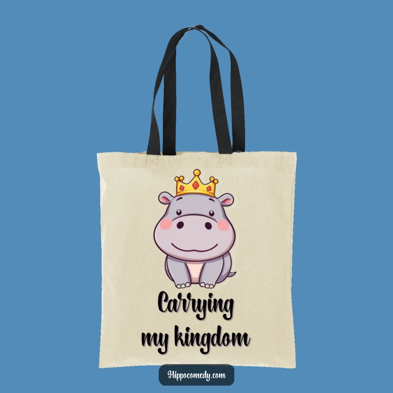 Funny Silly Hippo Crown Tote Bag - Chic Cartoon Hippo Joyful Accessory