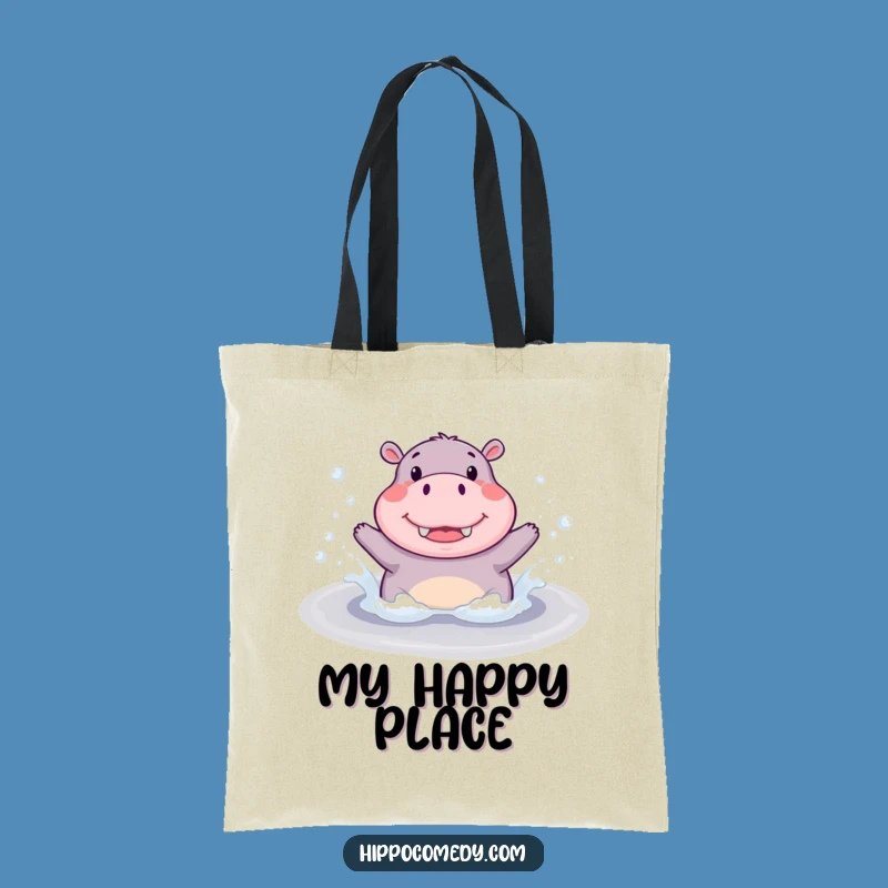 Funny Hippo Splash Tote Bag: Cute Hippopotamus Splashing in Bubbly Puddle, Handy Gift